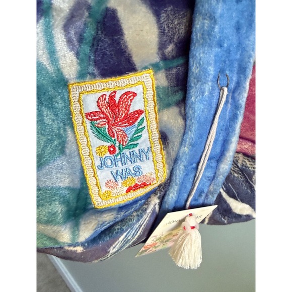 Johnny Was Handbags - Johnny Was Floral Velvet Drawstring Bag Blue Pink Plush Tassel NWT Boho Tote